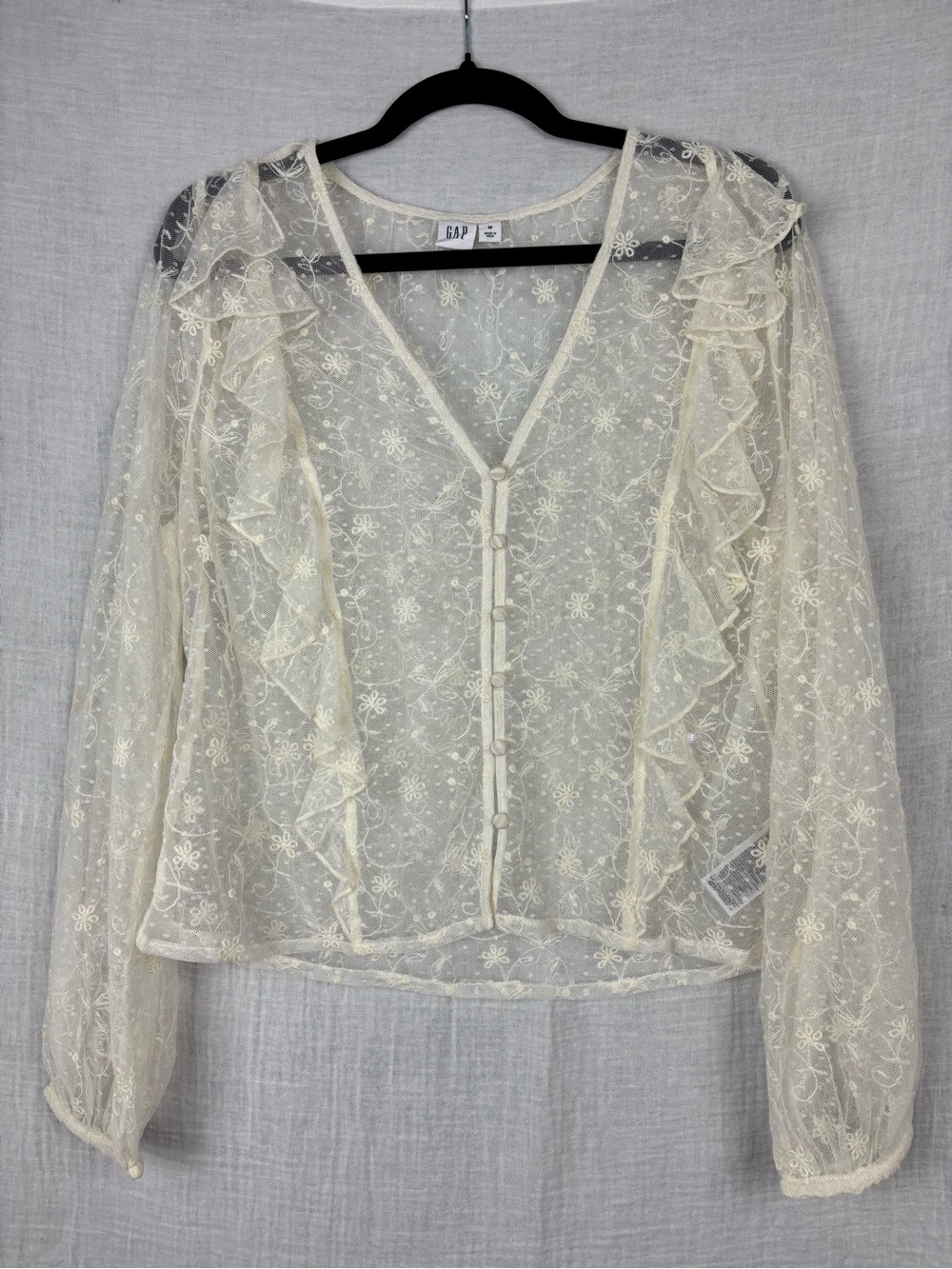 GAP Ivory All Over Lace Ruffle Button-Front Blouse Size M
